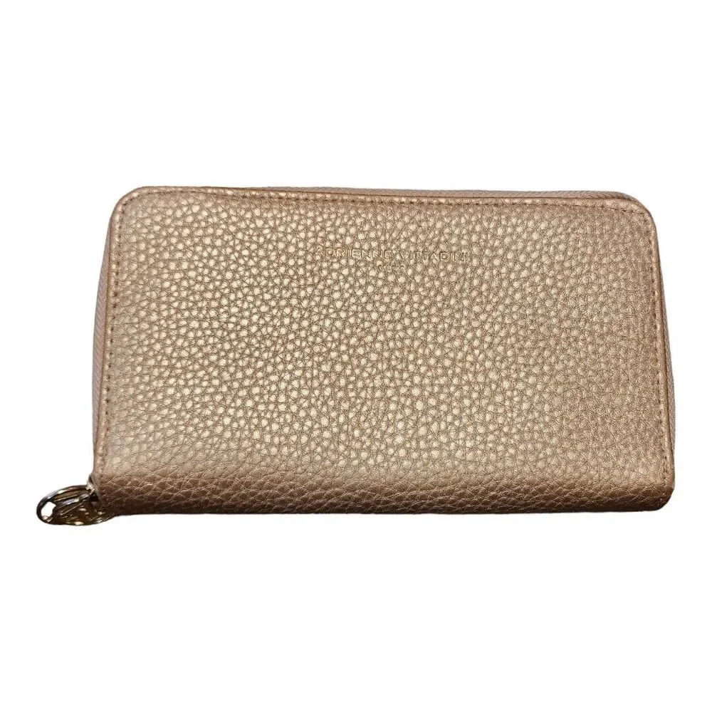 Adrienne Vittadini Women's Pebbled Gold Zip Around Clutch‎ 12 Slot Wallet